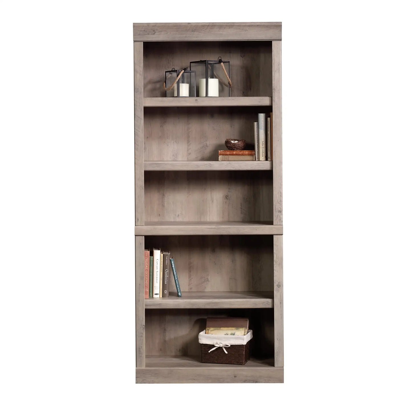 5 shelves of bookcases, study bookshelves with rustic grey finish