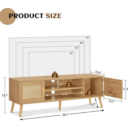 TV Stand for 70 inch ,Large Console,Entertainment Center with Adjustable Shelf and 2 Cabinets,Mid Century Modern TV Stands