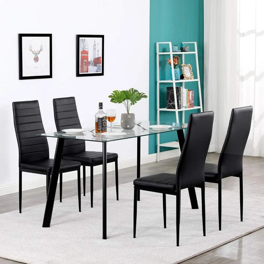 Black Dining Chair Set of 4, Leather Dining Chairs with Curved Back & Foot Cap Protection for Dining Kitchen Living Room