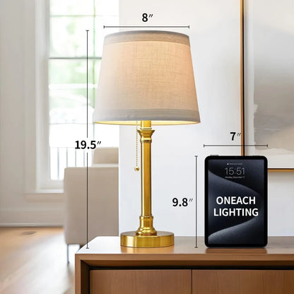 Oneach Modern Gold Brass Table Lamp Set of 2 for Bedroom Living Room 19.5'' Traditional Bedside Desk Nightstand Buffet