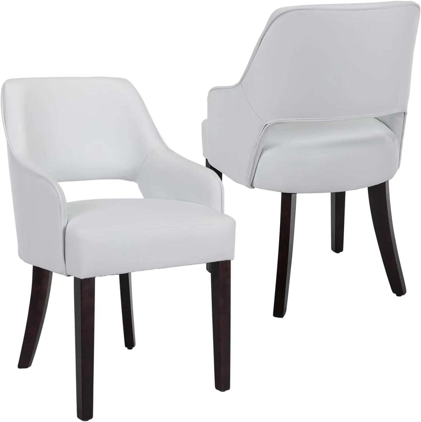 Modern Dining Chairs Set of 2 Upholstered Linen Accent Side Chair with Mid Open Back & Wood Legs, Arm Chair for Home Kitchen