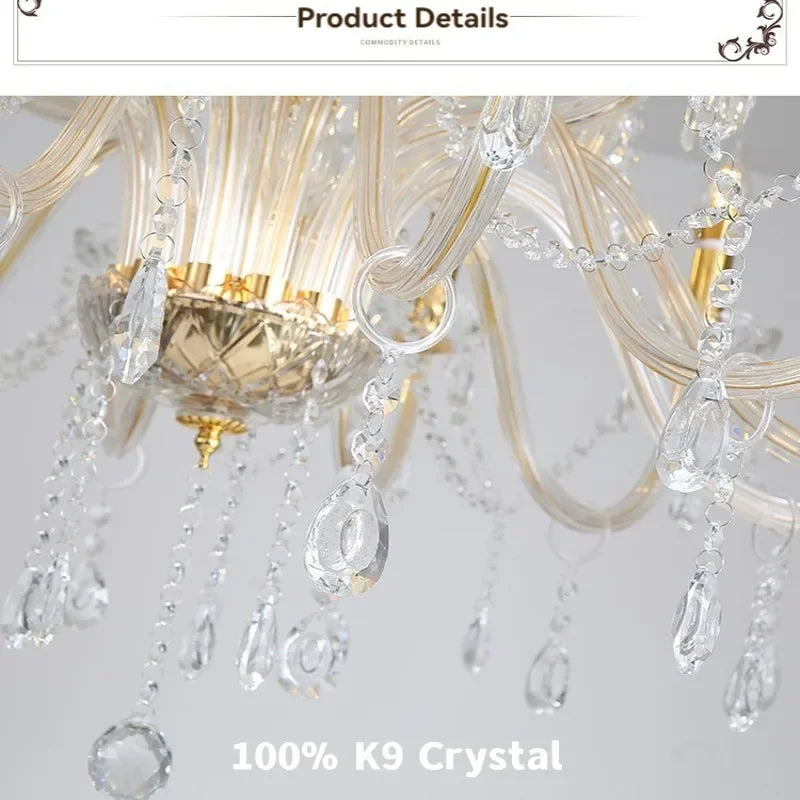 Modern Gold Crystal Ceiling Chandelier For Bedroom Dining Room Living Room, Classic European Crystal Candle Pendant Chandelier