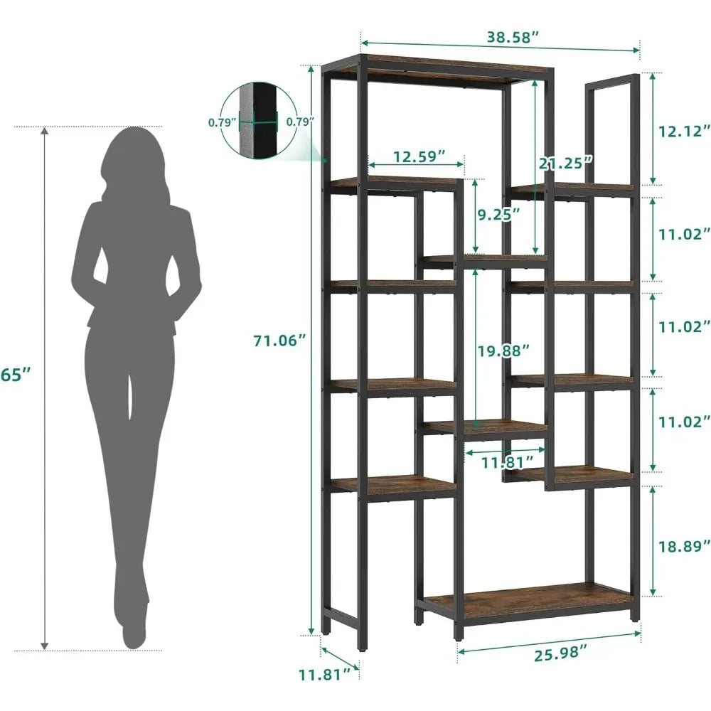 XMSJ Industrial Bookshelf 71” Tall Bookcase, Display Rack Storage Book Shelves for Living Room Bedroom Office Home, Tall Bookcas