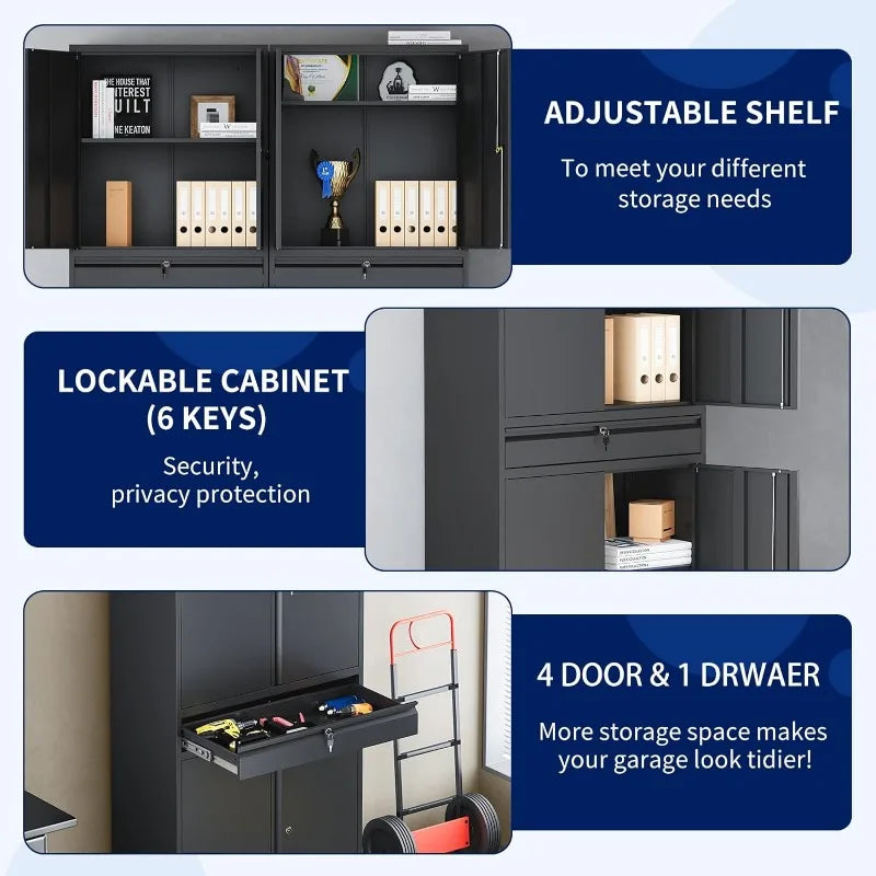 Metal Storage Cabinet with Lock-Garage Storage Cabinet with Locking Doors and  Adjustable Shelves,Black Steel Lockable File