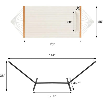 Hammock with Stand Heavy Duty, Outdoor Patio Hammocks with Portable Steel Stand, 480lbs Capacity,Large Double Hammock