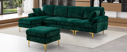 Sectional Sofa Couch,4 Seat Set for Living Room,Convertible L-Shaped Velvet Couch Set with Chaise Lounge,114 inche