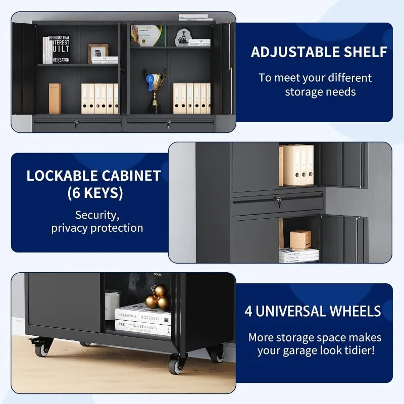 Metal Storage Cabinet with Lock-Garage Storage Cabinet with Locking Doors and  Adjustable Shelves,Black Steel Lockable File