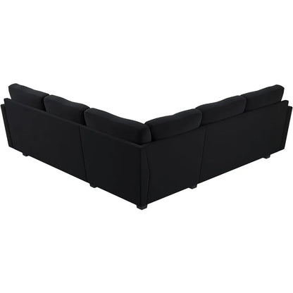 Living Room Convertible Sectional Sofa, L Shaped Couch for Small Apartment, Reversible Sectional Couch, Velvet Black