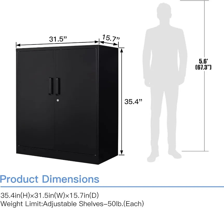 Metal Storage Cabinet with Lock-Garage Storage Cabinet with Locking Doors and  Adjustable Shelves,Black Steel Lockable File