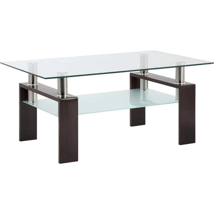 Clear Glass Coffee Table Metal Tube (All-Black)