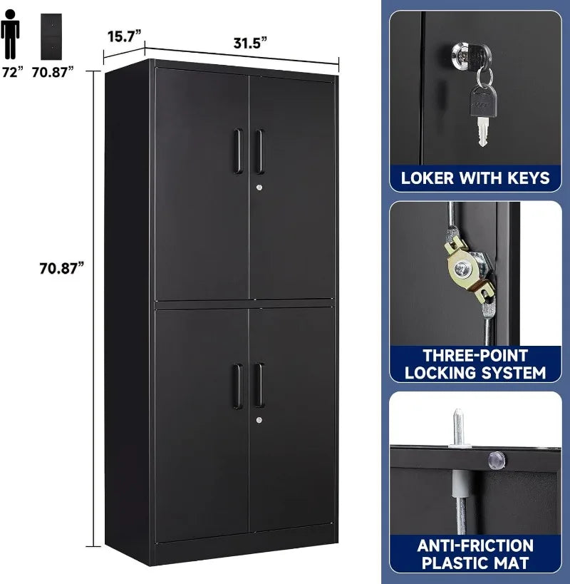 Metal Storage Cabinet with Lock-Garage Storage Cabinet with Locking Doors and  Adjustable Shelves,Black Steel Lockable File