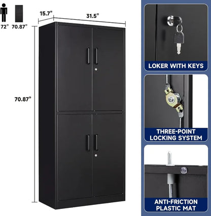 Metal Storage Cabinet with Lock-Garage Storage Cabinet with Locking Doors and  Adjustable Shelves,Black Steel Lockable File