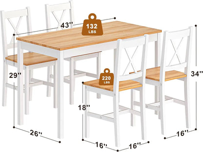 Dining Table Set for 4, 5-Piece Wood Kitchen Dining Table Set with 4 Chairs for Kitchen Dining Room Restaurant Small Space