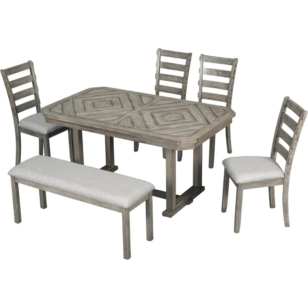 6-Piece Dining Table Set,with 4 Chairs and Bench,for Kitchen, Dining Room,dinning tables sets