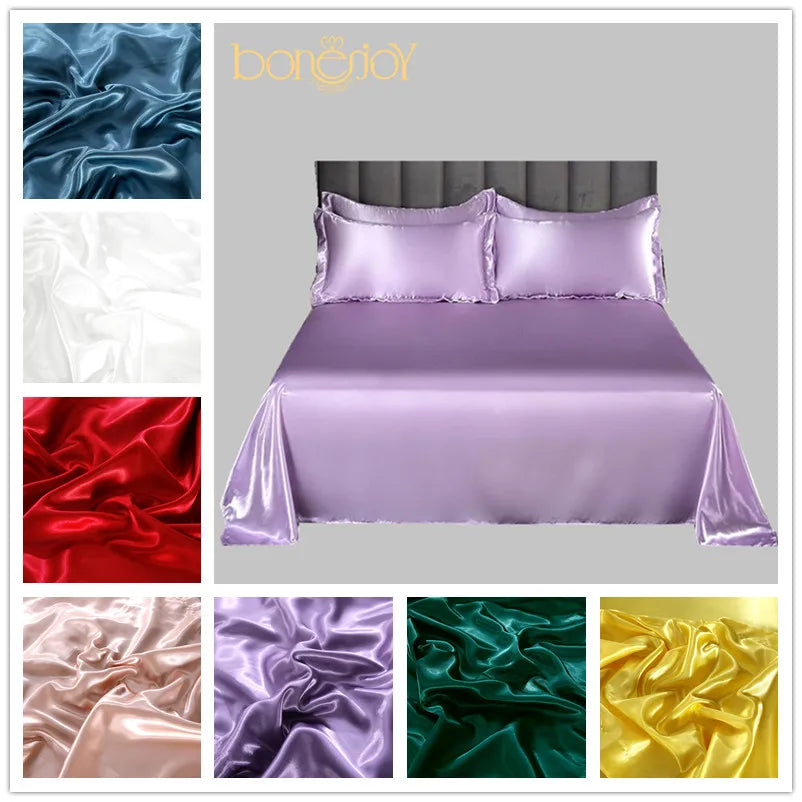 Bonenjoy 1 pc Bed Sheet for Summer Ice Cool Fabric Top Sheets Satin Smooth Flat Bed Sheet for Double Bedding (no pillowcase)