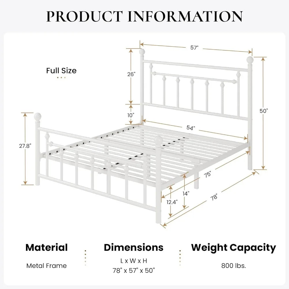 14'' Queen Size Metal Platform Bed Frame/Victorian Headboard and Footboard/Steel Slats Mattress Foundation for Storag