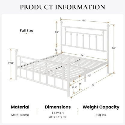 14'' Queen Size Metal Platform Bed Frame/Victorian Headboard and Footboard/Steel Slats Mattress Foundation for Storag