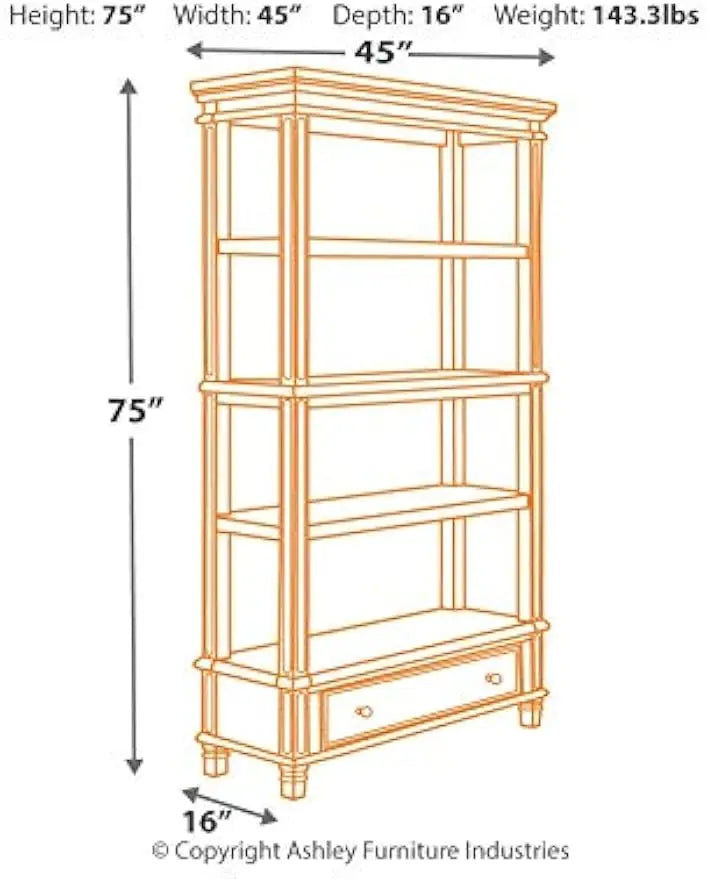 Realyn French Country 75" Bookcase with Drawer, Chipped White