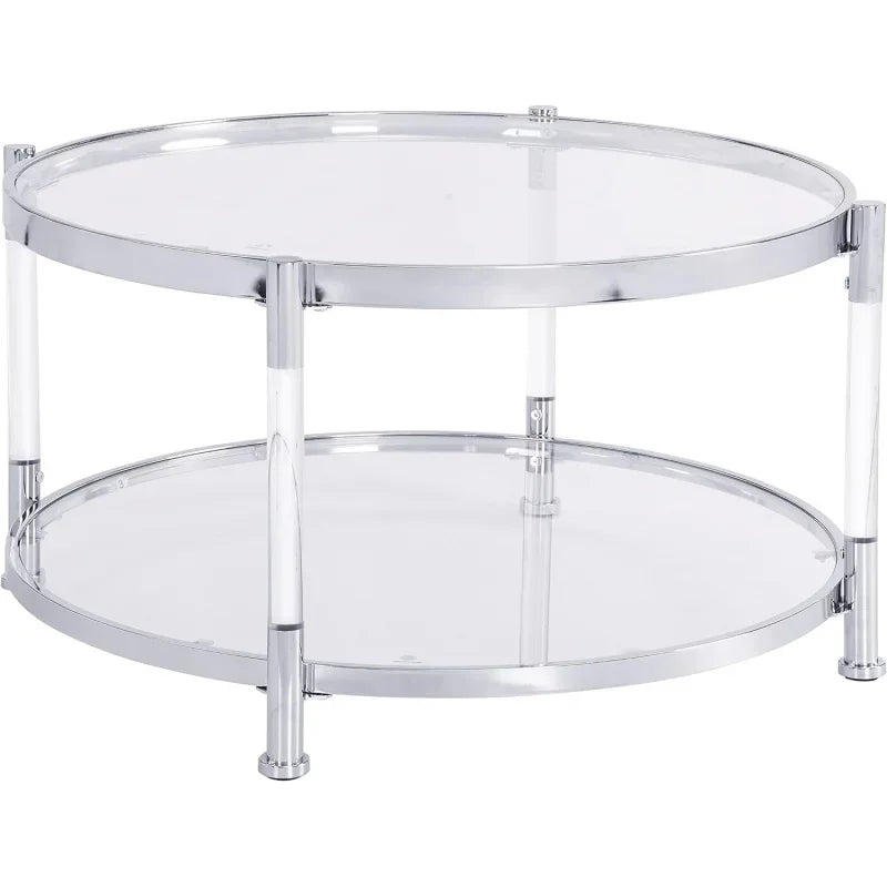 LifeSky Acrylic Glass Coffee Table - Round Coffee Tables with Metal Frame - Modern Tea Table for Living Room Chrome