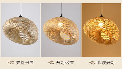 Bamboo Hand Weaving Pendant Light 40cm Hanging LED Ceiling Lamp Chandelier Fixture Rattan Hand Craft Woven Home Bedroom Decor