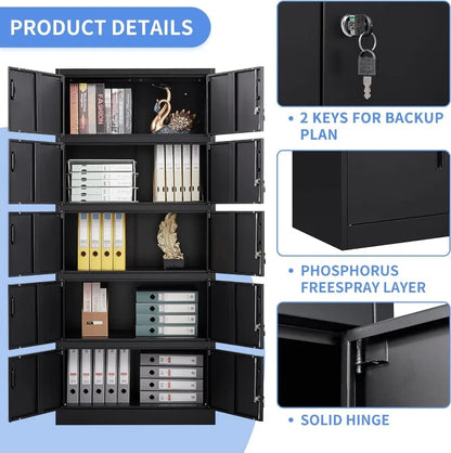 Metal Storage Cabinet with Lock-Garage Storage Cabinet with Locking Doors and  Adjustable Shelves,Black Steel Lockable File