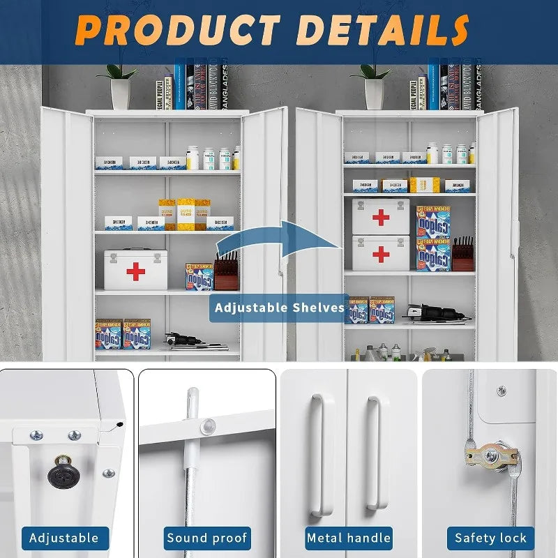 Metal Storage Cabinet with Lock-Garage Storage Cabinet with Locking Doors and  Adjustable Shelves,Black Steel Lockable File