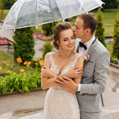 30 Pack Clear Wedding Umbrellas Bulk Auto Open Clear Stick Umbrellas,Transparent Windproof Wedding Style Stick Umbrellas