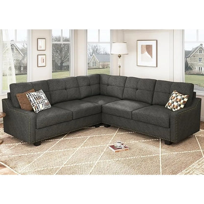 Living Room Convertible Sectional Sofa, L Shaped Couch for Small Apartment, Reversible Sectional Couch, Velvet Black