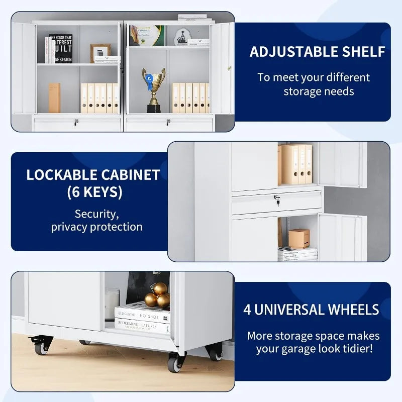 Metal Storage Cabinet with Lock-Garage Storage Cabinet with Locking Doors and  Adjustable Shelves,Black Steel Lockable File