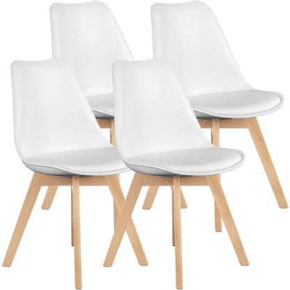 Dining Chairs Set of 4, Mid-Century Modern    PU Leather Cushion, Kitchen Chairs for Living Room Bedroom Outdoor Lounge, White