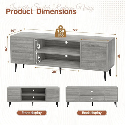 Modern TV Stand for 65" Television, Entertainment Center with Two Storage Cabinets, Retro Style Media Console for Living Room