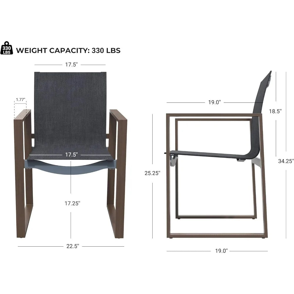 7 Piece Outdoor Dining Set with Faux Wood Grain Finish, Modern Alunimum Table and Chairs for 6 with Market Umbrella Hole