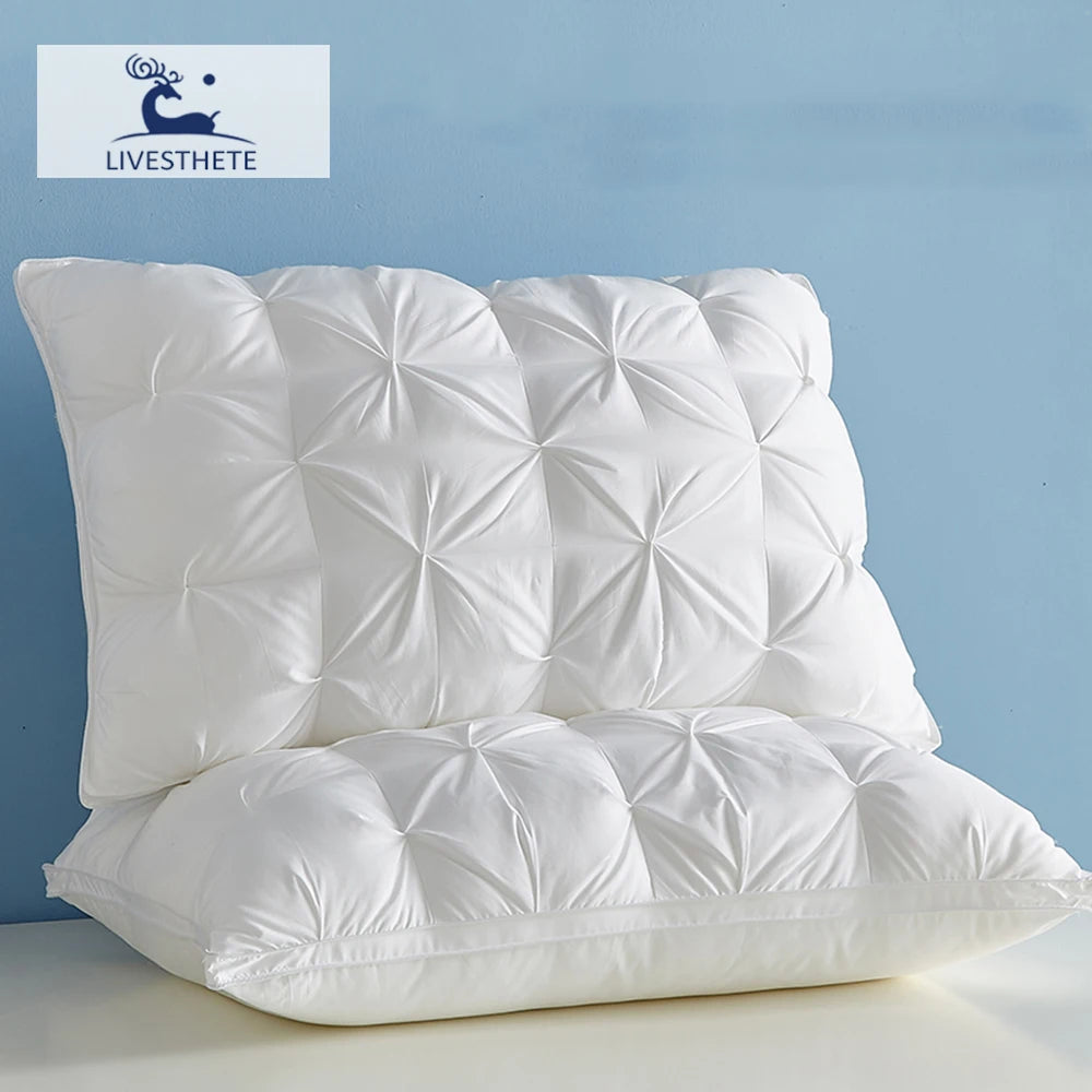 Liv-Esthete Noble White 100% Goose Down Pillow Sleep Gift Down-proof Queen King 100% Cotton White Neck Protection Bed Pillows