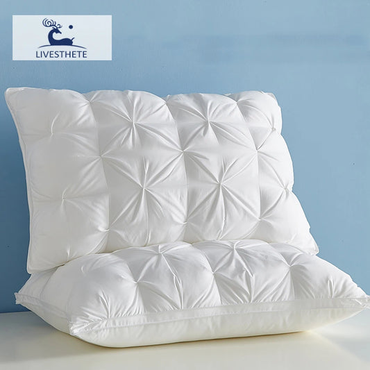 Liv-Esthete Noble White 100% Goose Down Pillow Sleep Gift Down-proof Queen King 100% Cotton White Neck Protection Bed Pillows