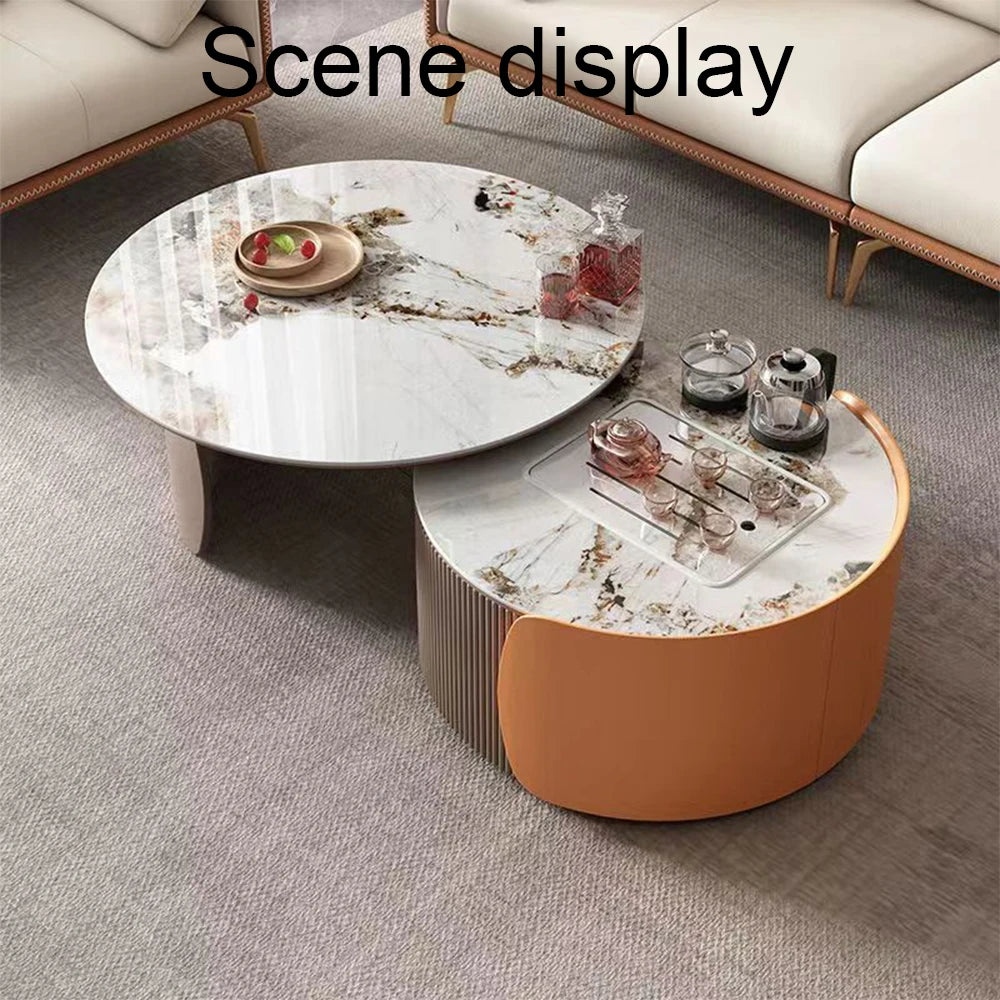 New Light Luxury Round Coffee Table Combination Retractable End Table Combination Simple Modern Household Small Apartment Type