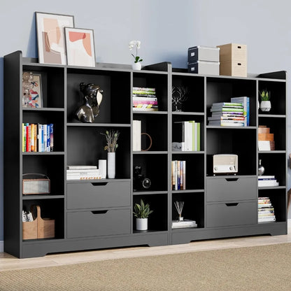 4-Tier Open Shelf Bookcase, 47.2" Cube Storage Shelf with 10 Cubes and 2 Drawers,Modern Bookshelf for Bedroom, Living Room Black