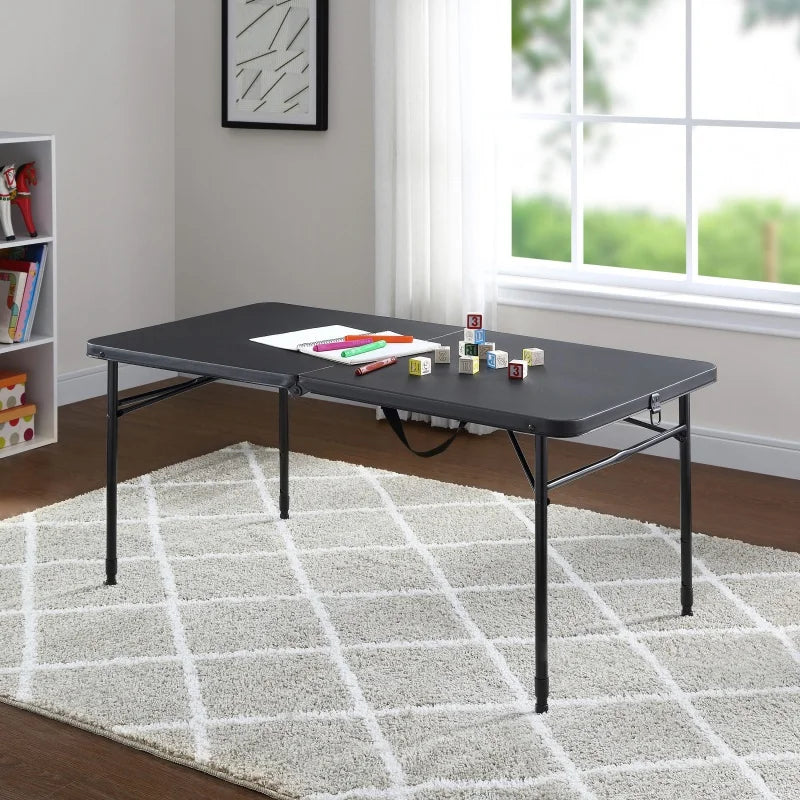 Mainstays 4 Foot Fold-in-Half Adjustable Folding Table, Rich Black