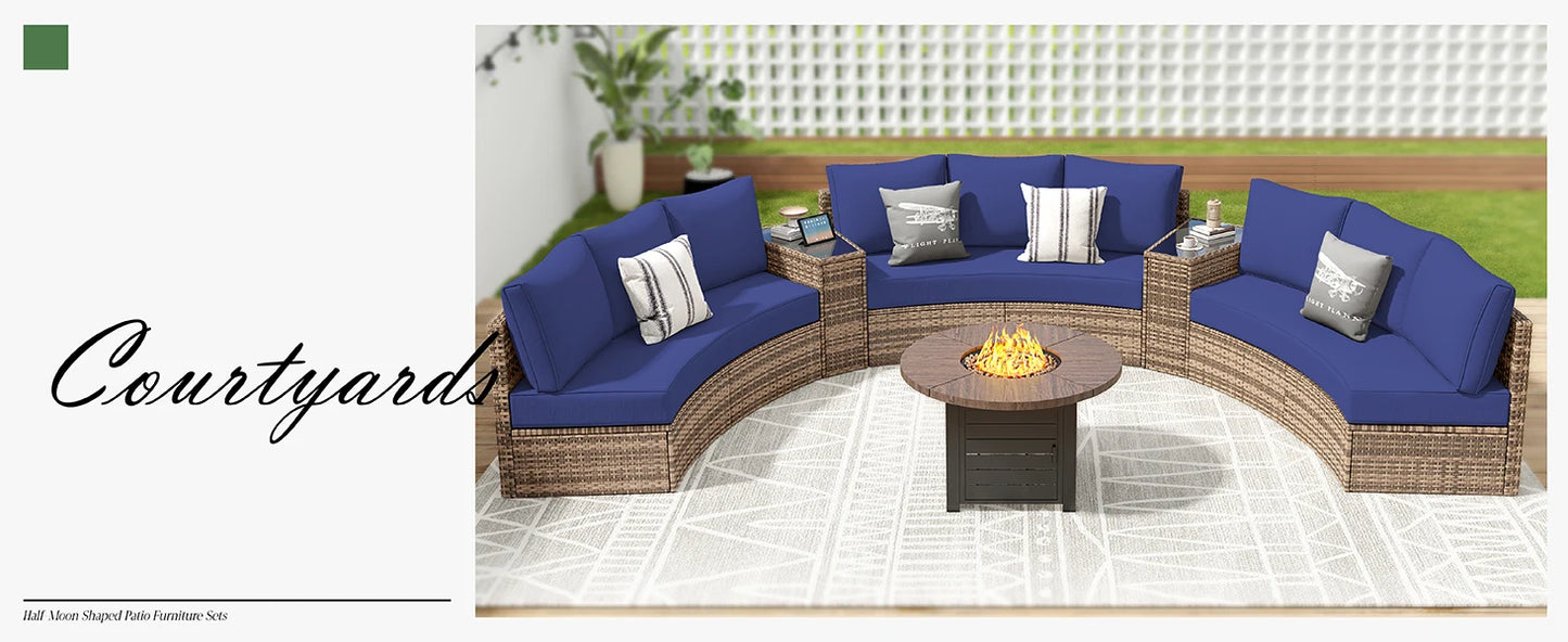 Furniture Sets, 3 Piece Half-Moon Sectional Round Sofa Set, Outdoor Patio Furniture with Cushions for Beach, Pool, Balcony