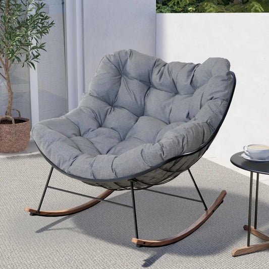 Rocking Chair Outdoor & Indoor,Rocking Chair w/Cushion, Metal Outdoor Rocker Recliner Chair for Patio,Porch,Garden,Backyard,Grey