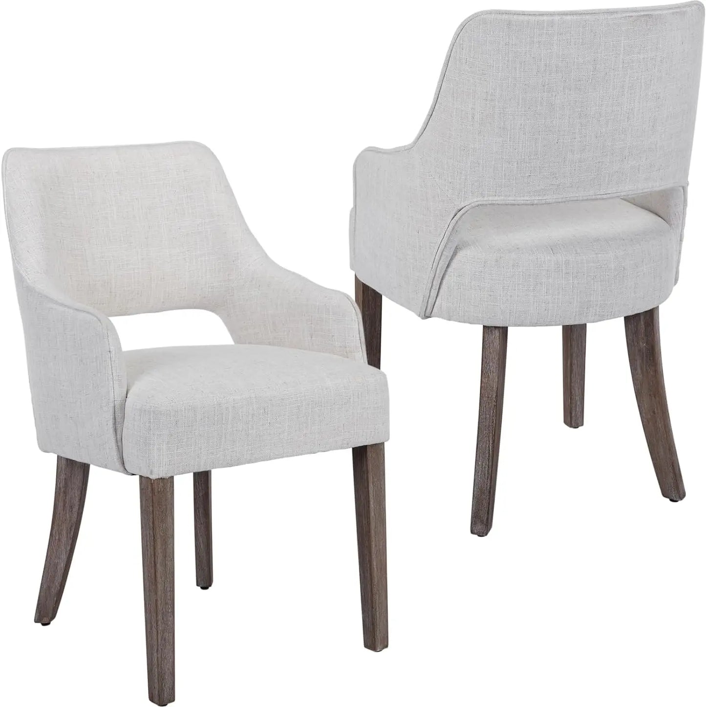 Modern Dining Chairs Set of 2 Upholstered Linen Accent Side Chair with Mid Open Back & Wood Legs, Arm Chair for Home Kitchen