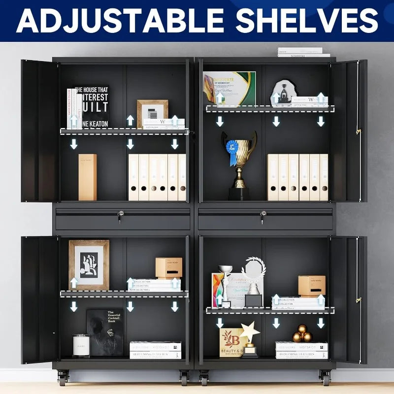 Metal Storage Cabinet with Lock-Garage Storage Cabinet with Locking Doors and  Adjustable Shelves,Black Steel Lockable File