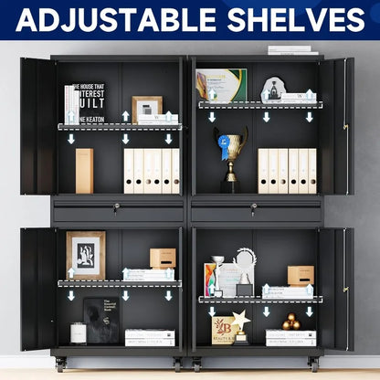 Metal Storage Cabinet with Lock-Garage Storage Cabinet with Locking Doors and  Adjustable Shelves,Black Steel Lockable File