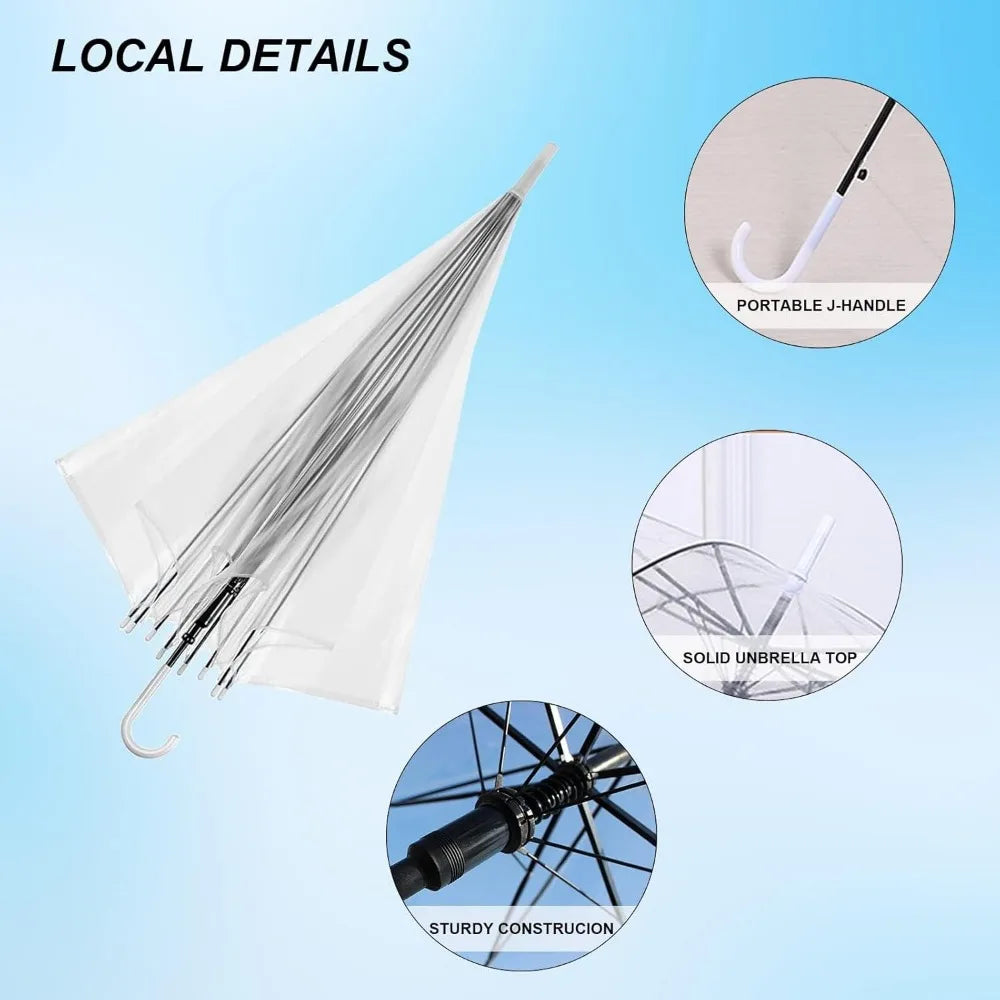 30 Pack Clear Wedding Umbrellas Bulk Auto Open Clear Stick Umbrellas,Transparent Windproof Wedding Style Stick Umbrellas