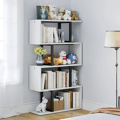 5-Tier Bookshelf, S-Shaped Z-Shelf Bookshelves and Bookcase, Modern Freestanding Multifunctional Decorative Storage Shelving