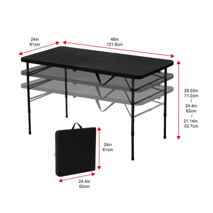 Mainstays 4 Foot Fold-in-Half Adjustable Folding Table, Rich Black