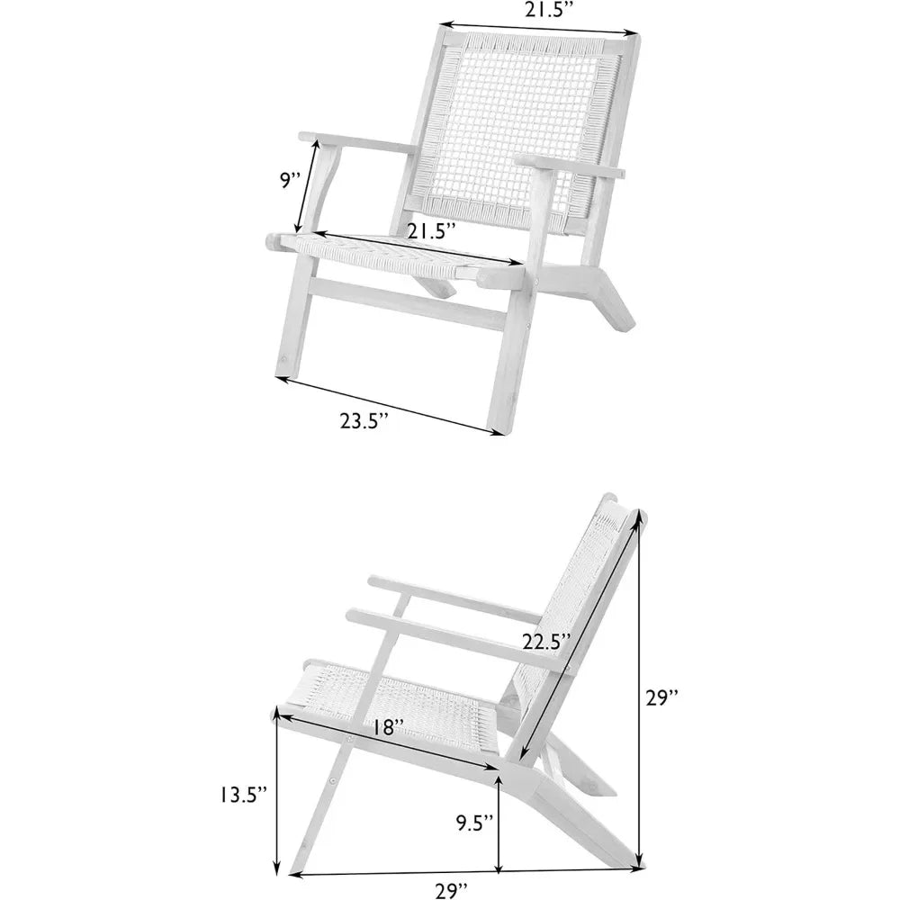 Natural Stain Outdoor Chair Acacia Wood Construction Hand Woven Seat Comfortable Reclining Armchair Patio Lawn Garden Backyard