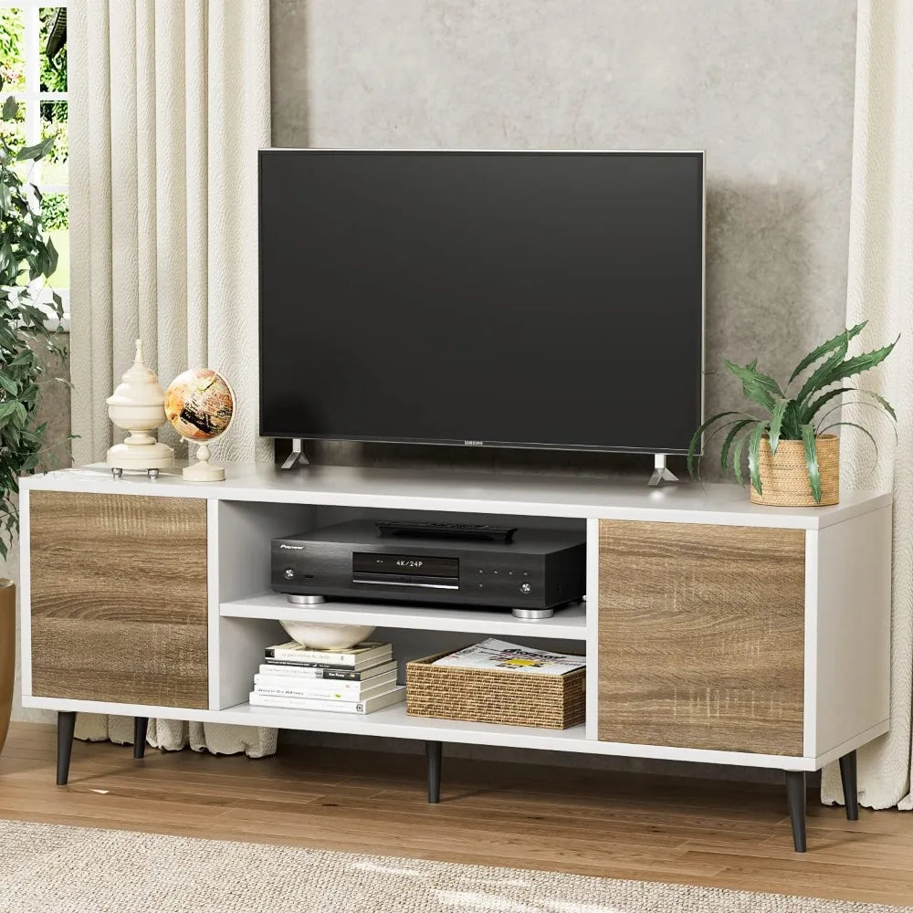 Modern TV Stand for 65" Television, Entertainment Center with Two Storage Cabinets, Retro Style Media Console for Living Room