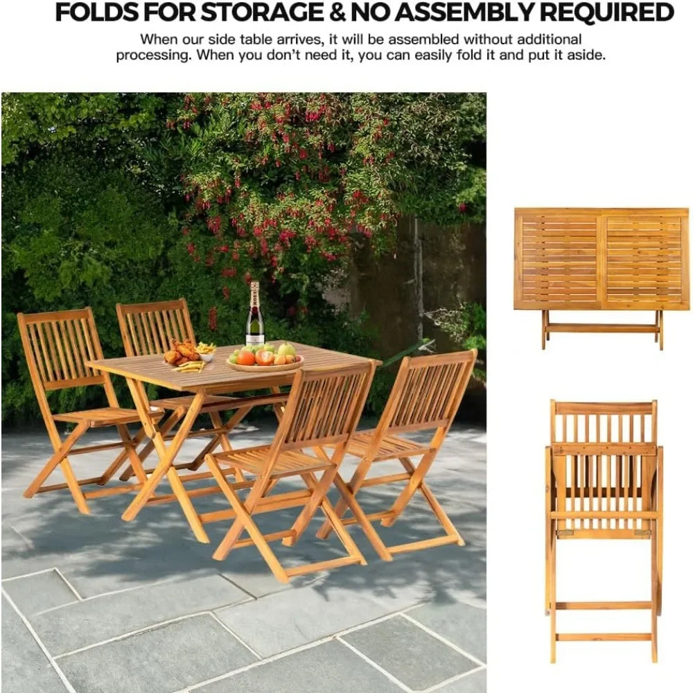 5PCS Acacia Wood Outdoor Dining Set Folding Table with 4 Chairs Patio Garden Furniture Set for Patio, Deck, Yard