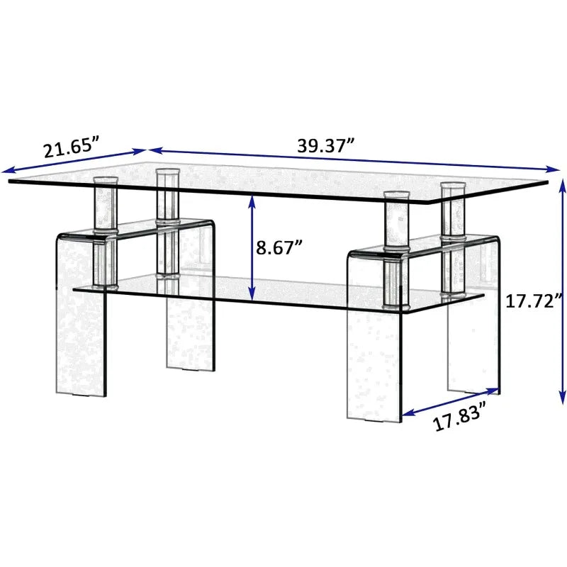 Clear Glass Coffee Table Metal Tube (All-Black)