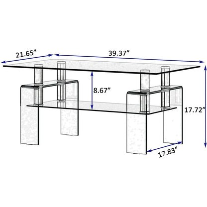 Clear Glass Coffee Table Metal Tube (All-Black)